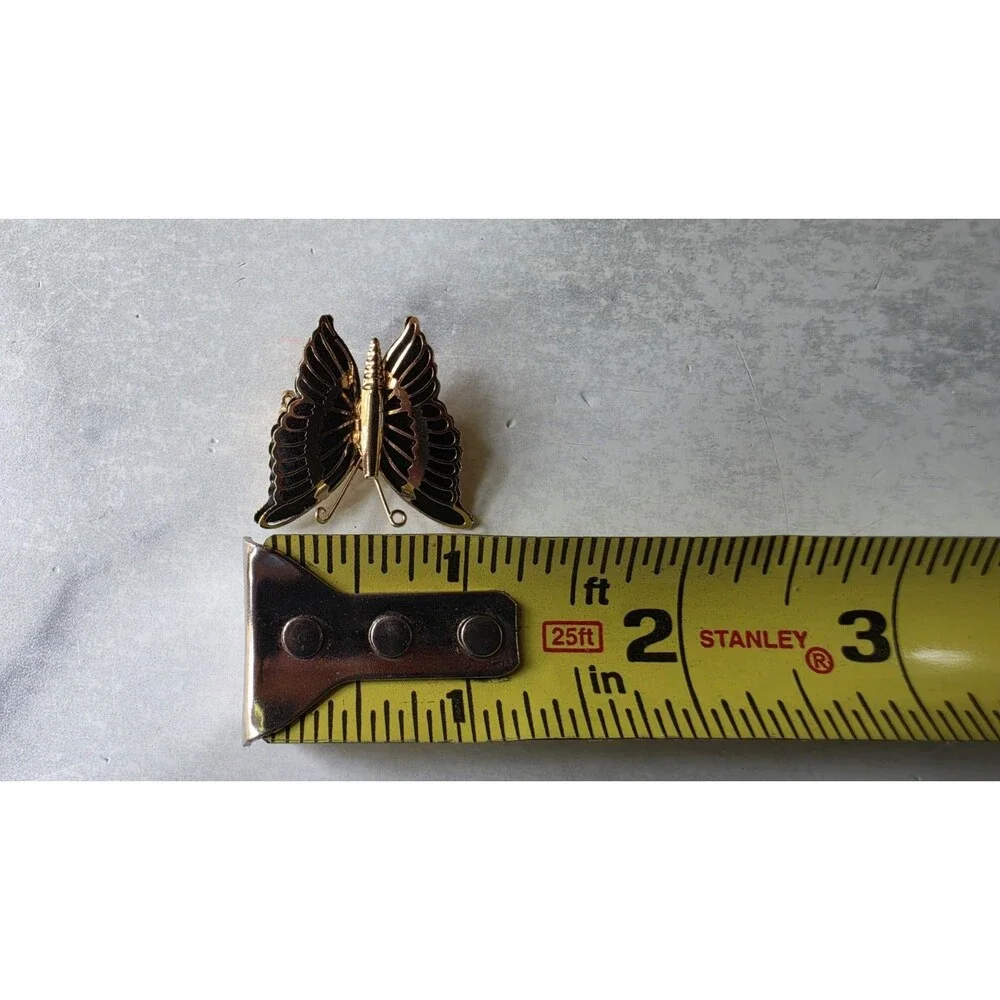 Black And Gold Tone Metal Butterfly Brooch Vintage Costume Jewelry
